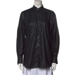 Pierre Balmain Black Sateen Button up shirt shiny blouse